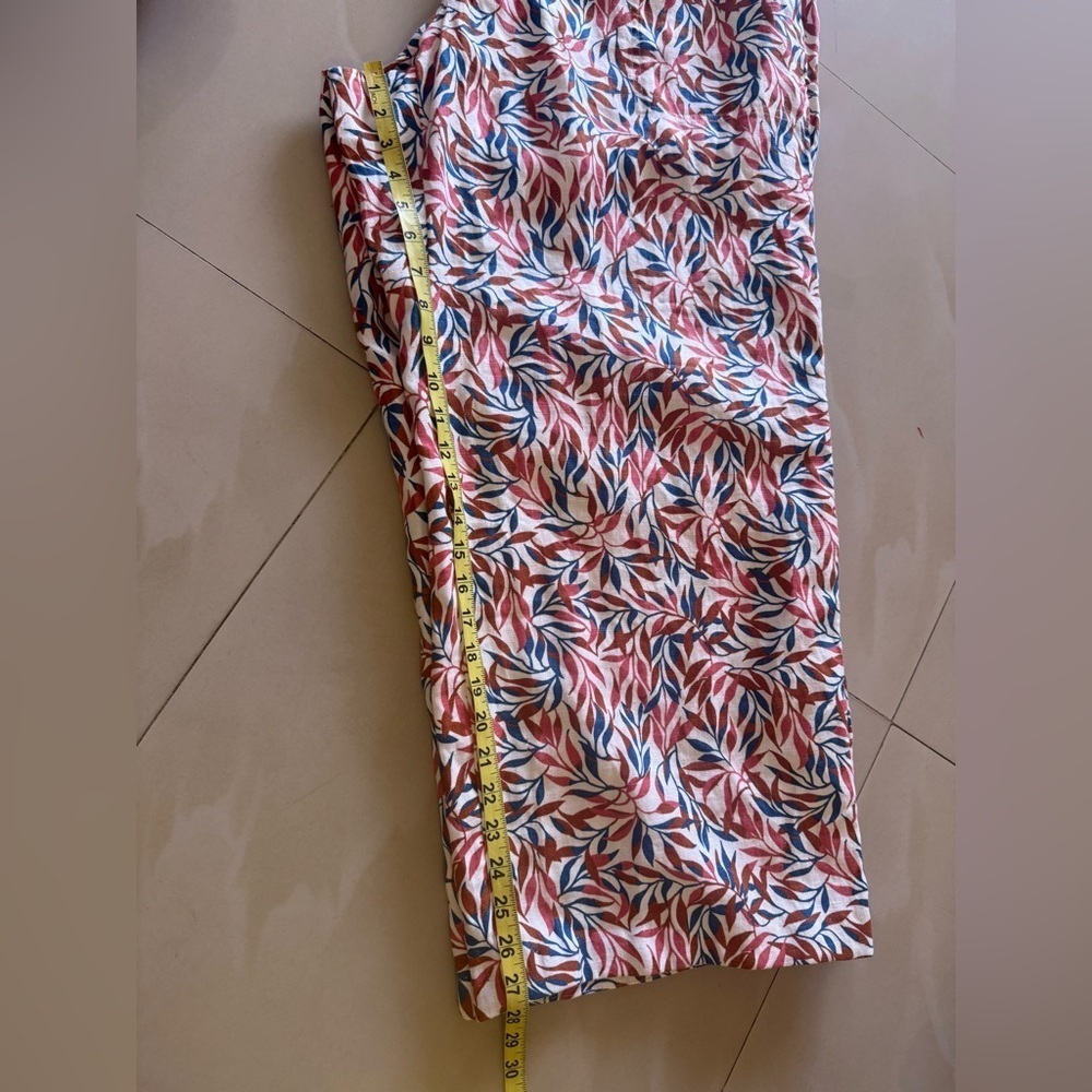 Wide Leg Linen Pants Ivory Cream Coral Pink Floral Palazzo Pants plus size 22 W - Picture 14 of 14